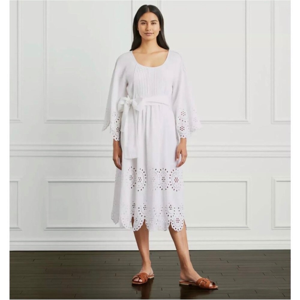 Hill House Tuckernuck Cora midi dress linen white eyelet XL preppy resort